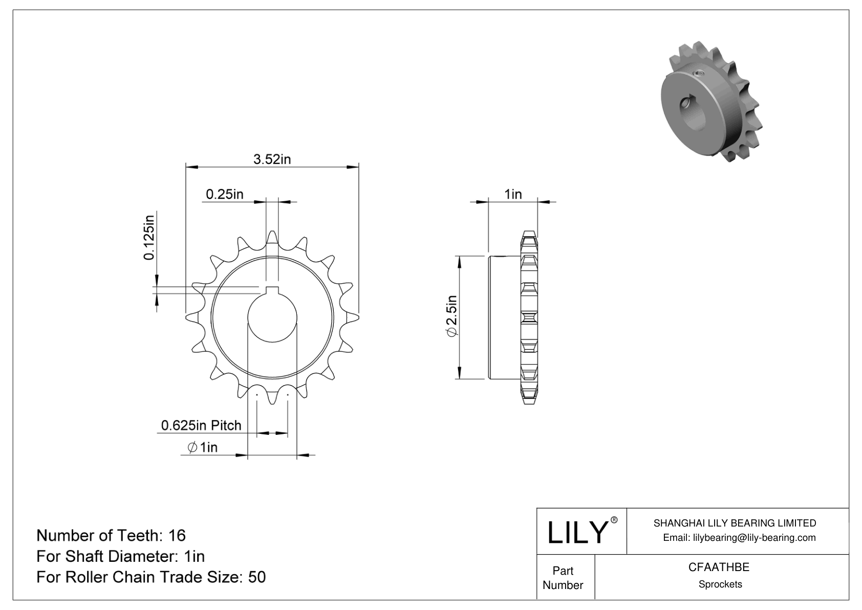 CFAATHBE Wear-Resistant Sprockets for ANSI Roller Chain cad drawing
