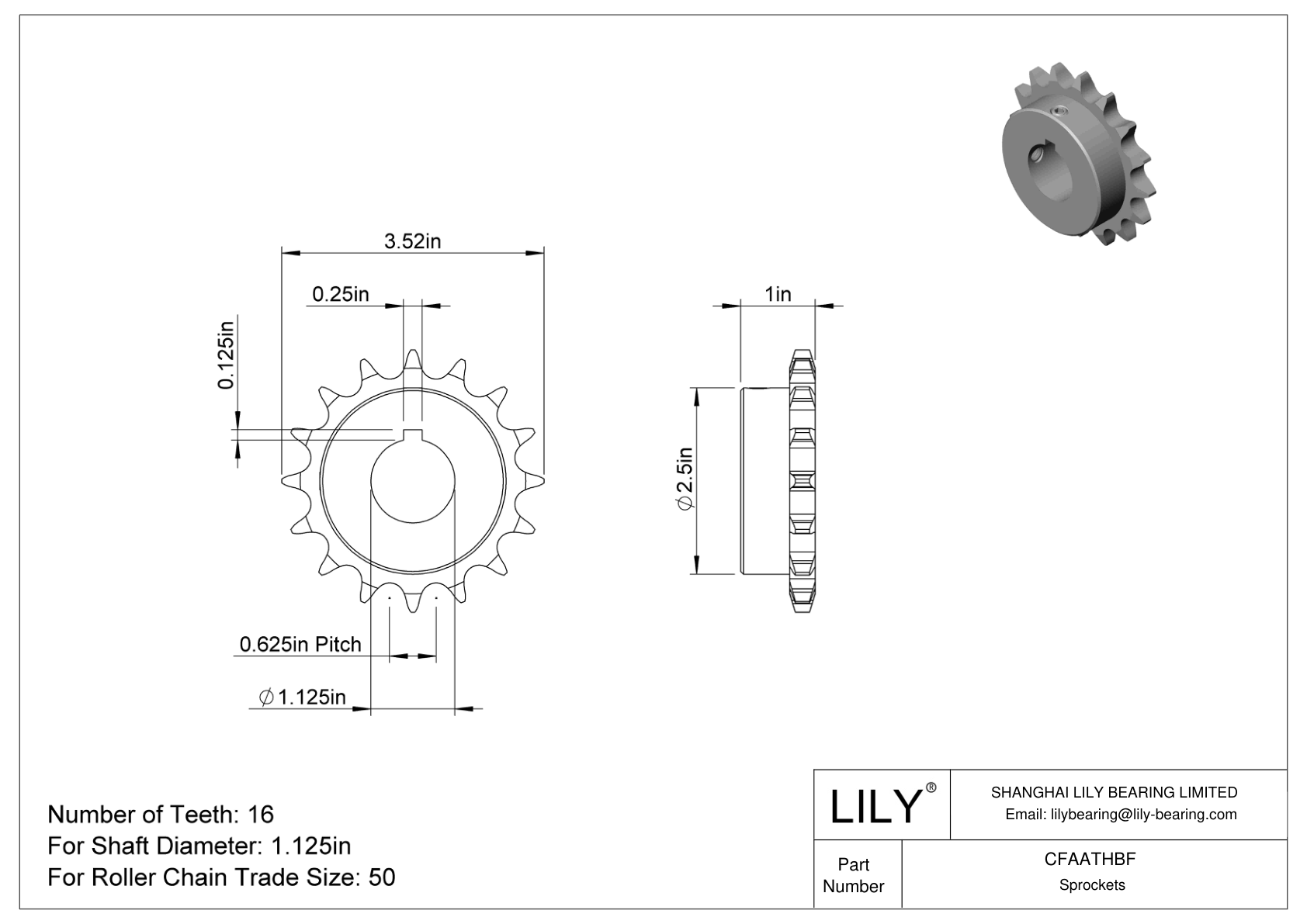 CFAATHBF Wear-Resistant Sprockets for ANSI Roller Chain cad drawing