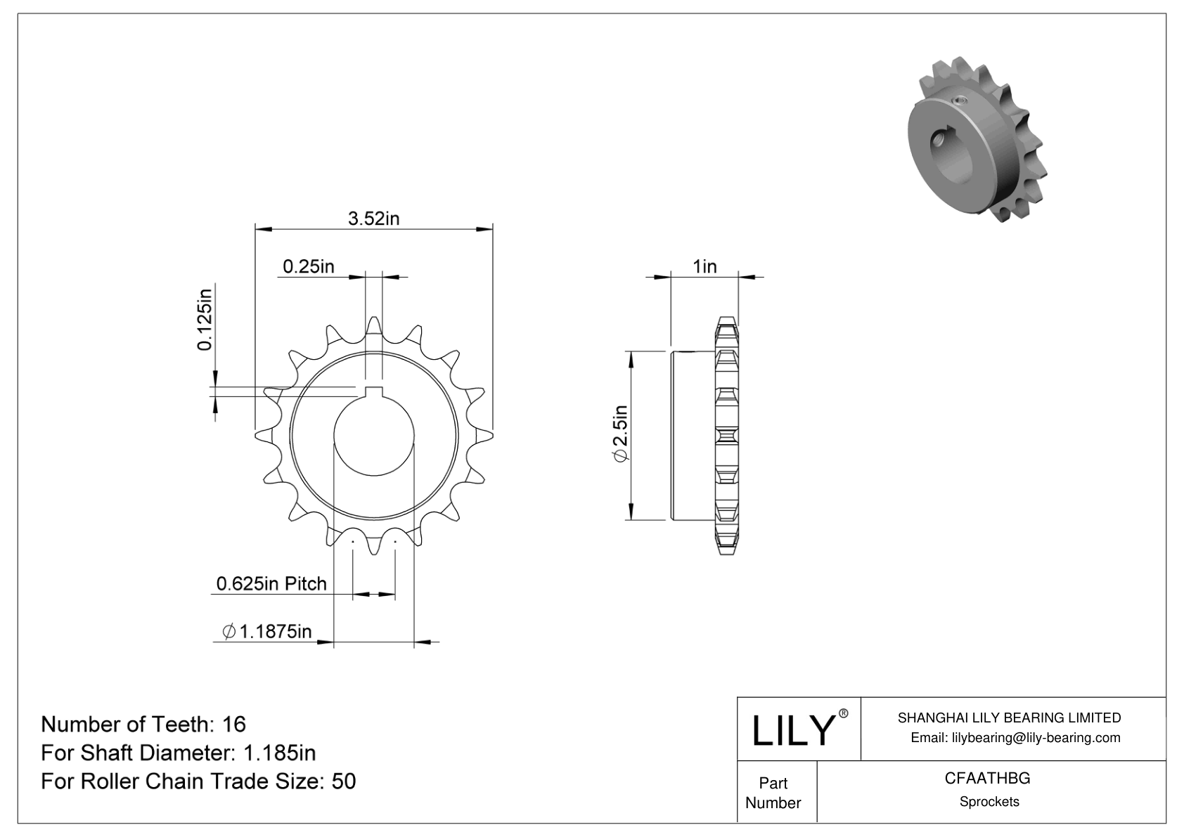 CFAATHBG Wear-Resistant Sprockets for ANSI Roller Chain cad drawing
