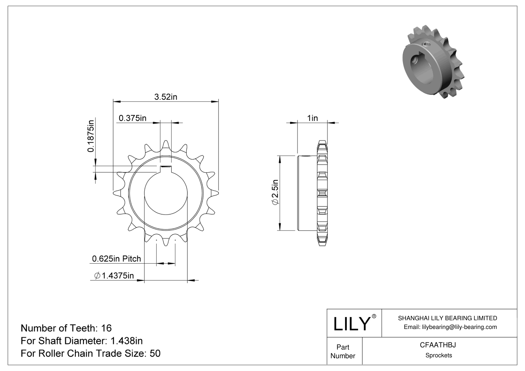 CFAATHBJ Wear-Resistant Sprockets for ANSI Roller Chain cad drawing