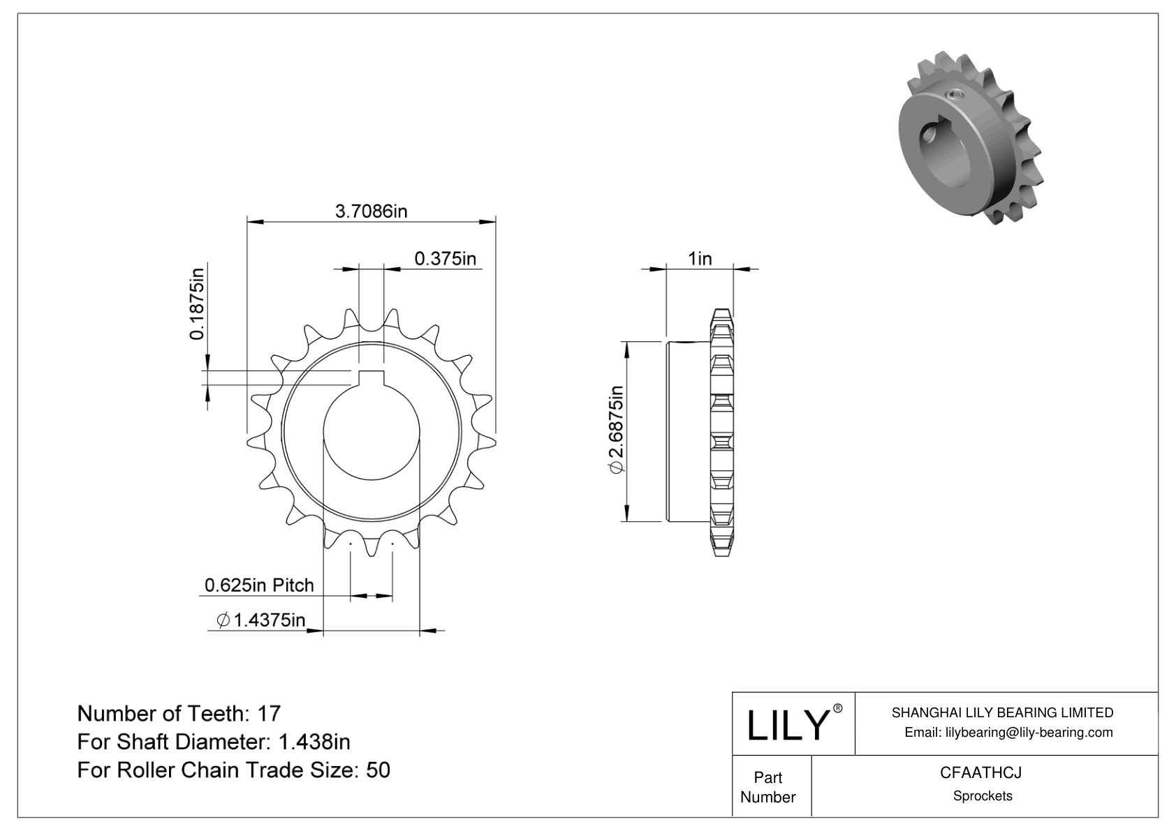 CFAATHCJ Wear-Resistant Sprockets for ANSI Roller Chain cad drawing