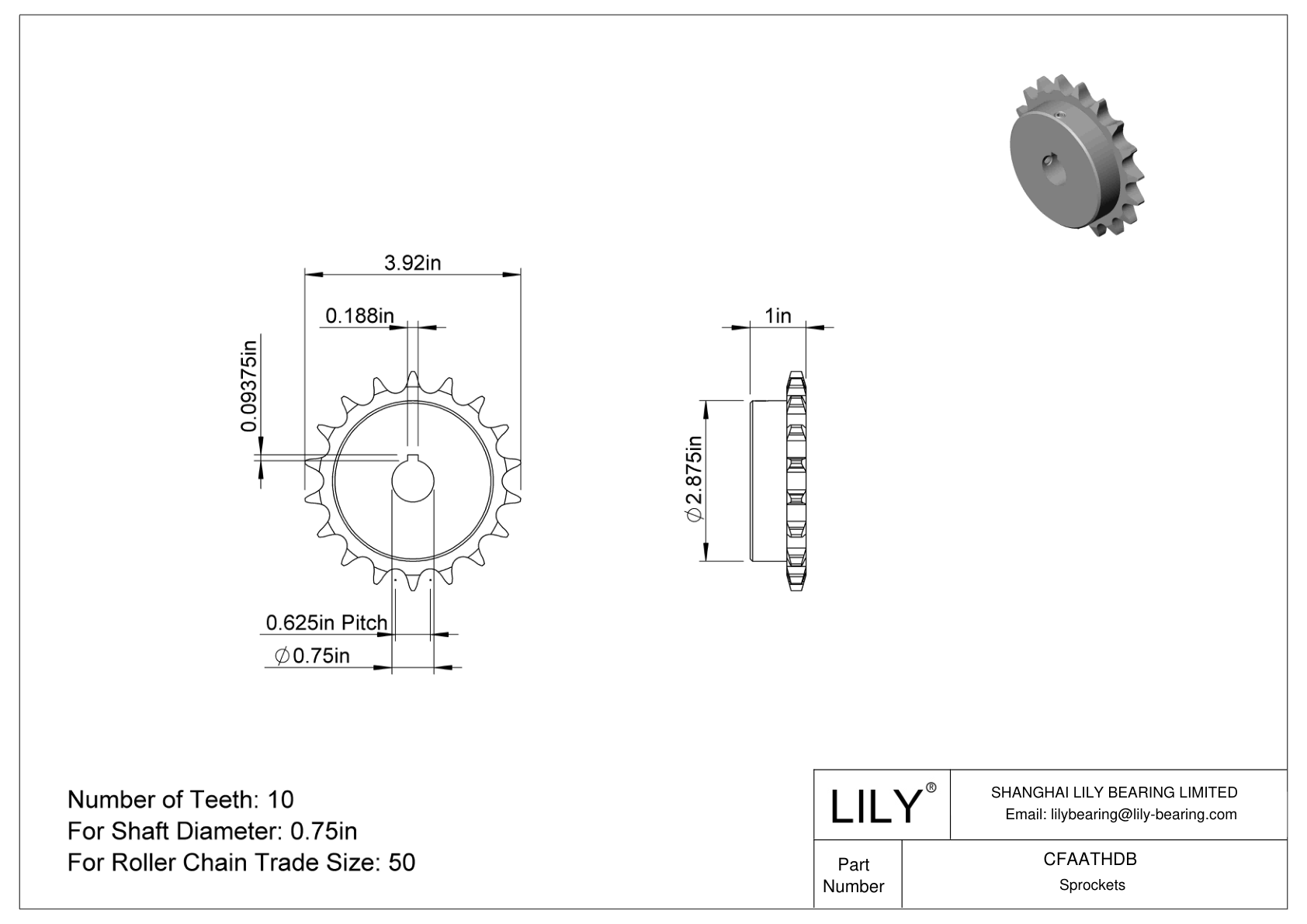 CFAATHDB Wear-Resistant Sprockets for ANSI Roller Chain cad drawing