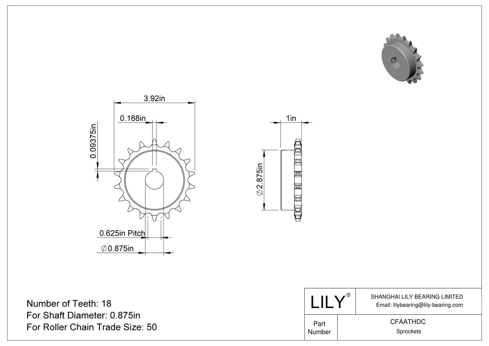 CFAATHDC Wear-Resistant Sprockets for ANSI Roller Chain cad drawing