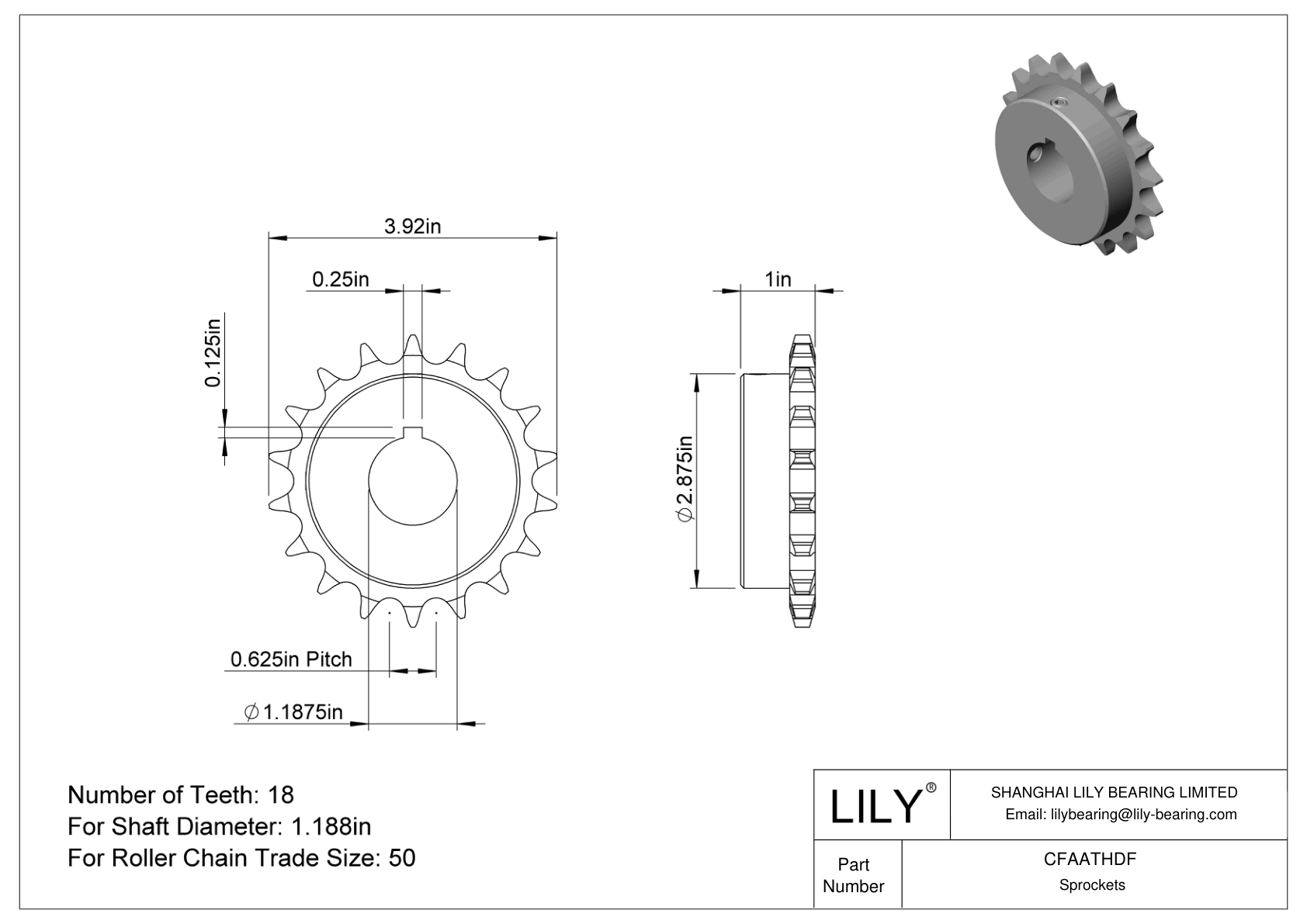 CFAATHDF Wear-Resistant Sprockets for ANSI Roller Chain cad drawing