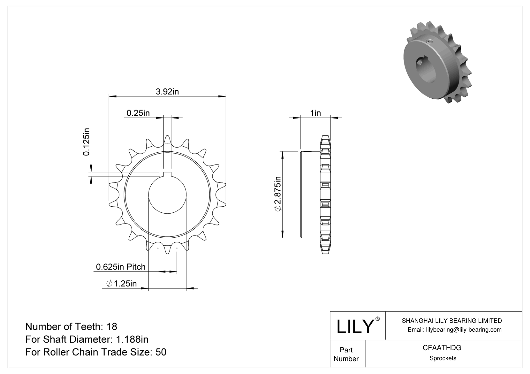 CFAATHDG Wear-Resistant Sprockets for ANSI Roller Chain cad drawing