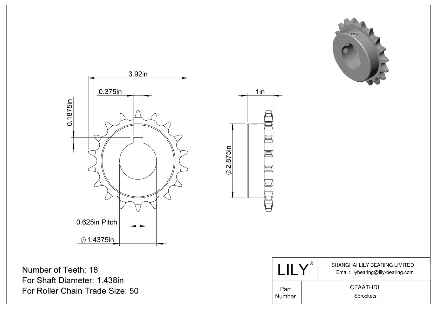 CFAATHDI Wear-Resistant Sprockets for ANSI Roller Chain cad drawing
