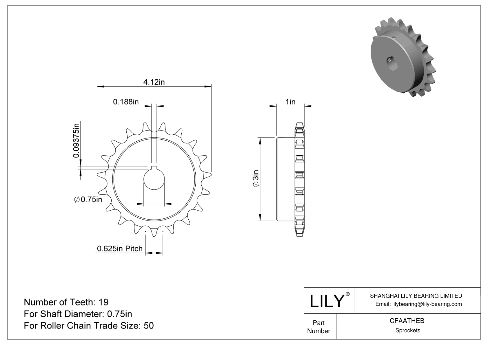CFAATHEB Wear-Resistant Sprockets for ANSI Roller Chain cad drawing