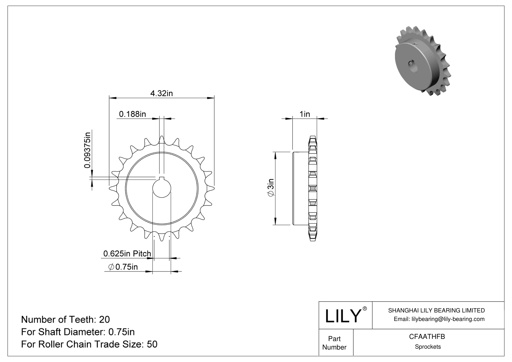 CFAATHFB Wear-Resistant Sprockets for ANSI Roller Chain cad drawing