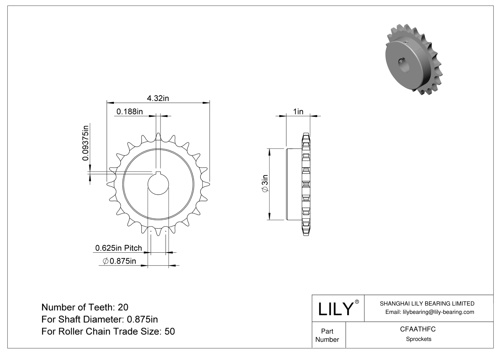 CFAATHFC Wear-Resistant Sprockets for ANSI Roller Chain cad drawing