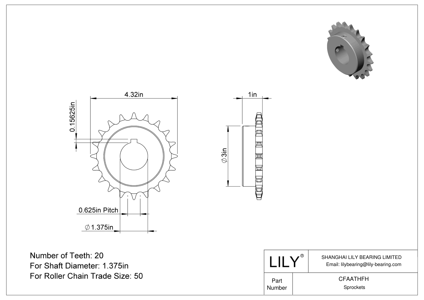 CFAATHFH Wear-Resistant Sprockets for ANSI Roller Chain cad drawing