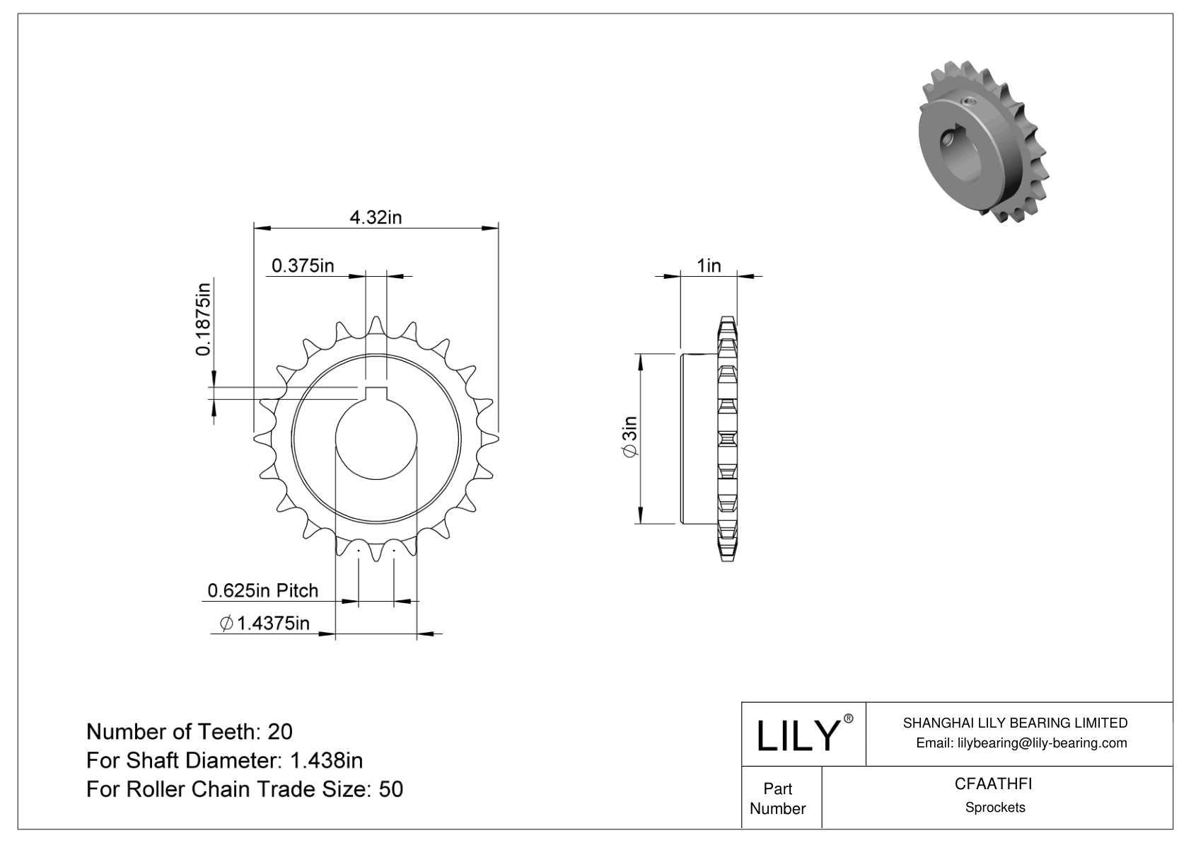 CFAATHFI Wear-Resistant Sprockets for ANSI Roller Chain cad drawing