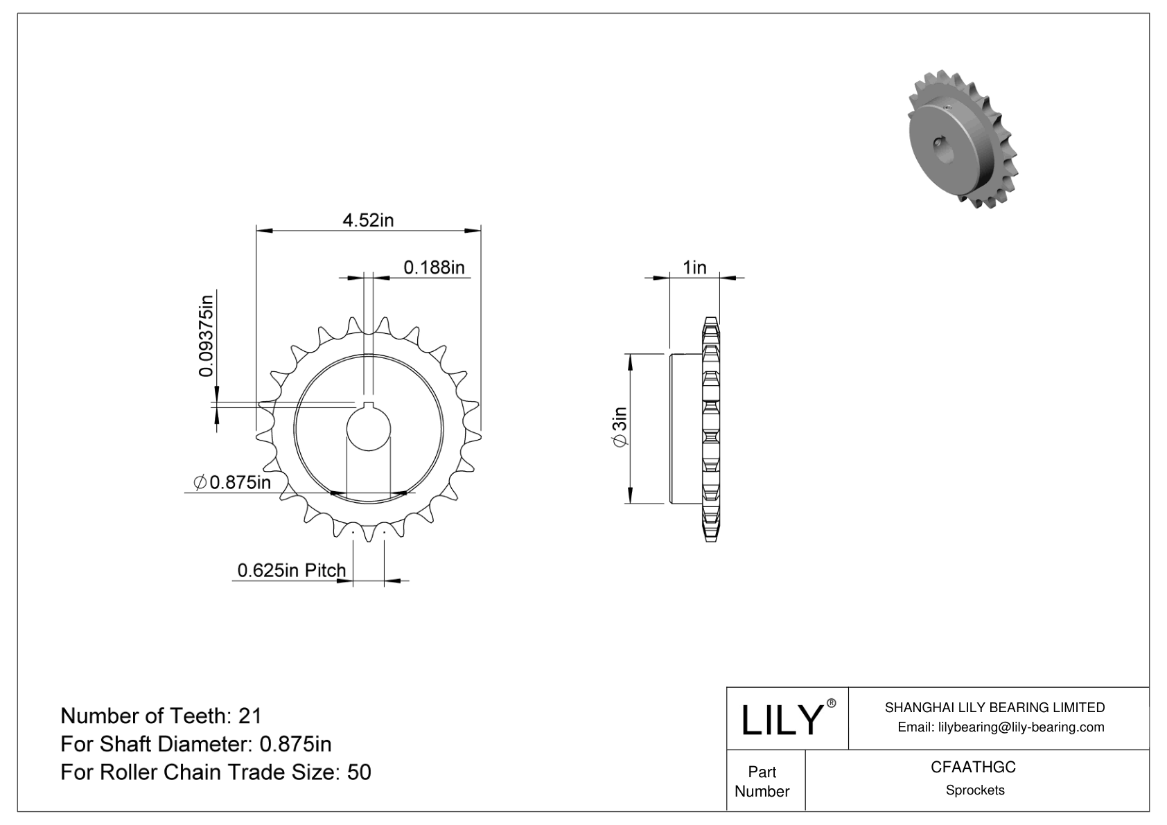 CFAATHGC Wear-Resistant Sprockets for ANSI Roller Chain cad drawing