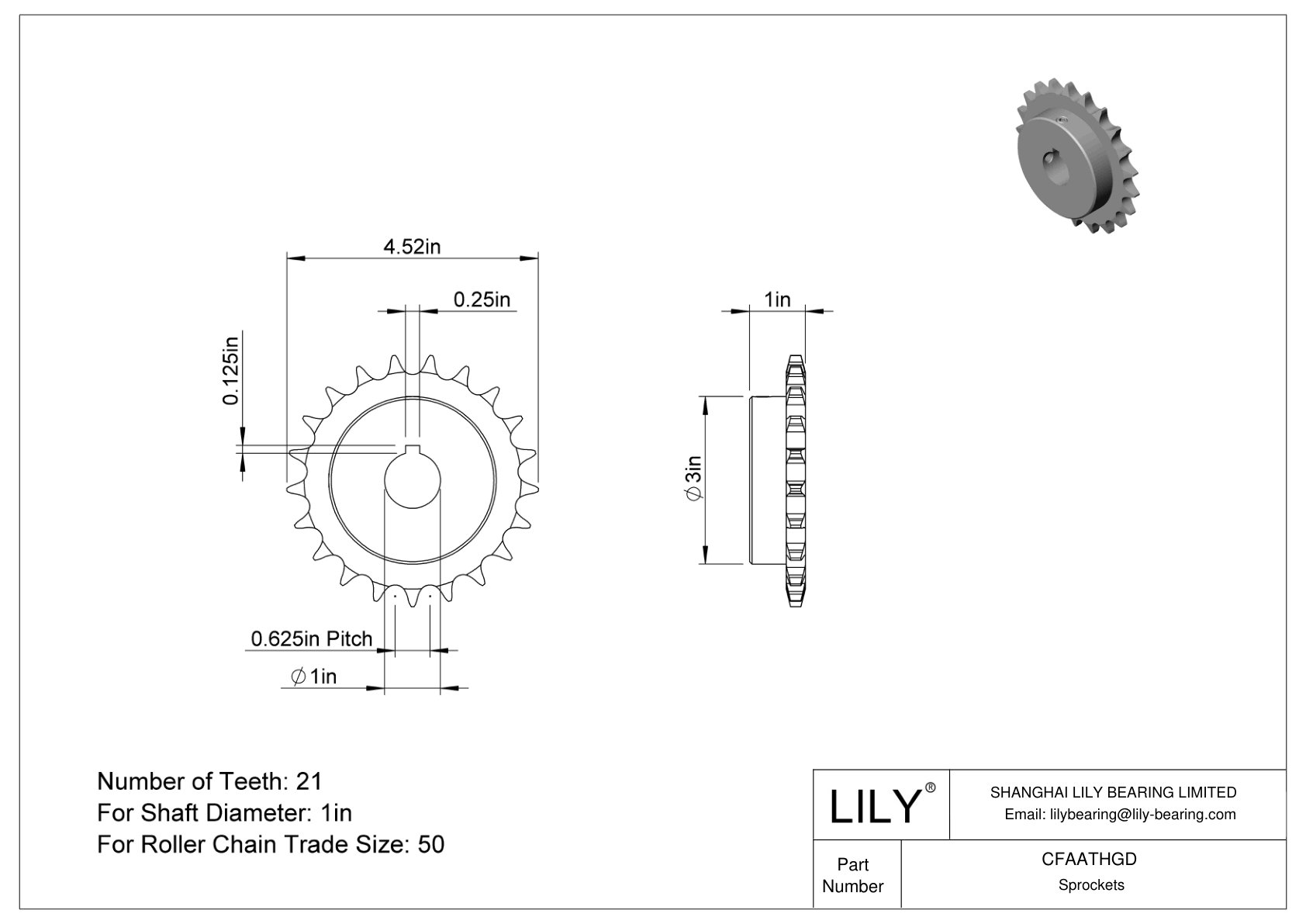 CFAATHGD Wear-Resistant Sprockets for ANSI Roller Chain cad drawing