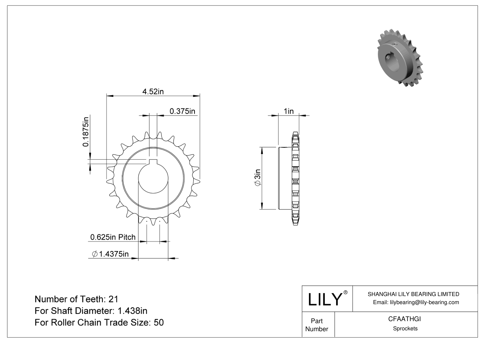 CFAATHGI Wear-Resistant Sprockets for ANSI Roller Chain cad drawing