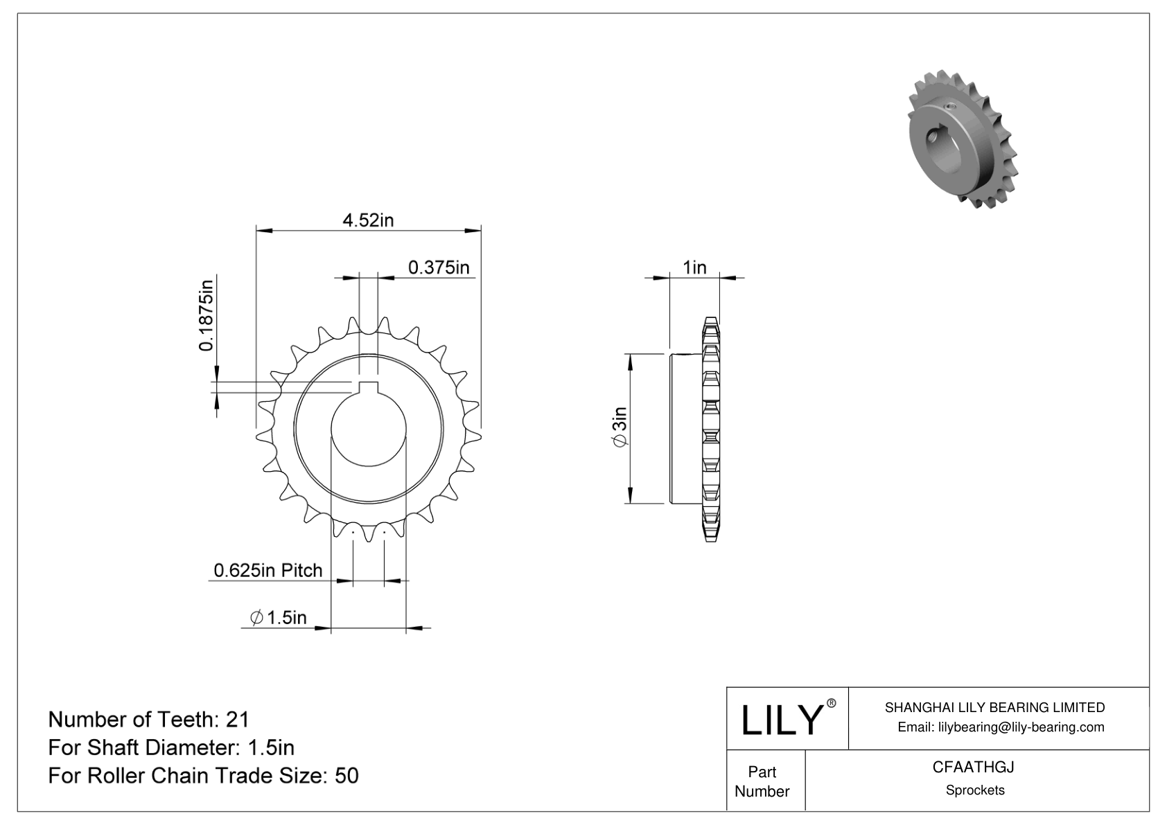 CFAATHGJ Wear-Resistant Sprockets for ANSI Roller Chain cad drawing