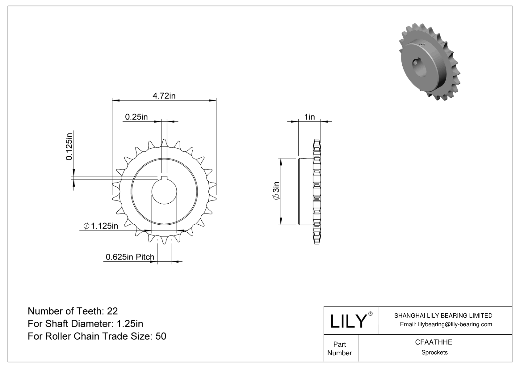 CFAATHHE Wear-Resistant Sprockets for ANSI Roller Chain cad drawing