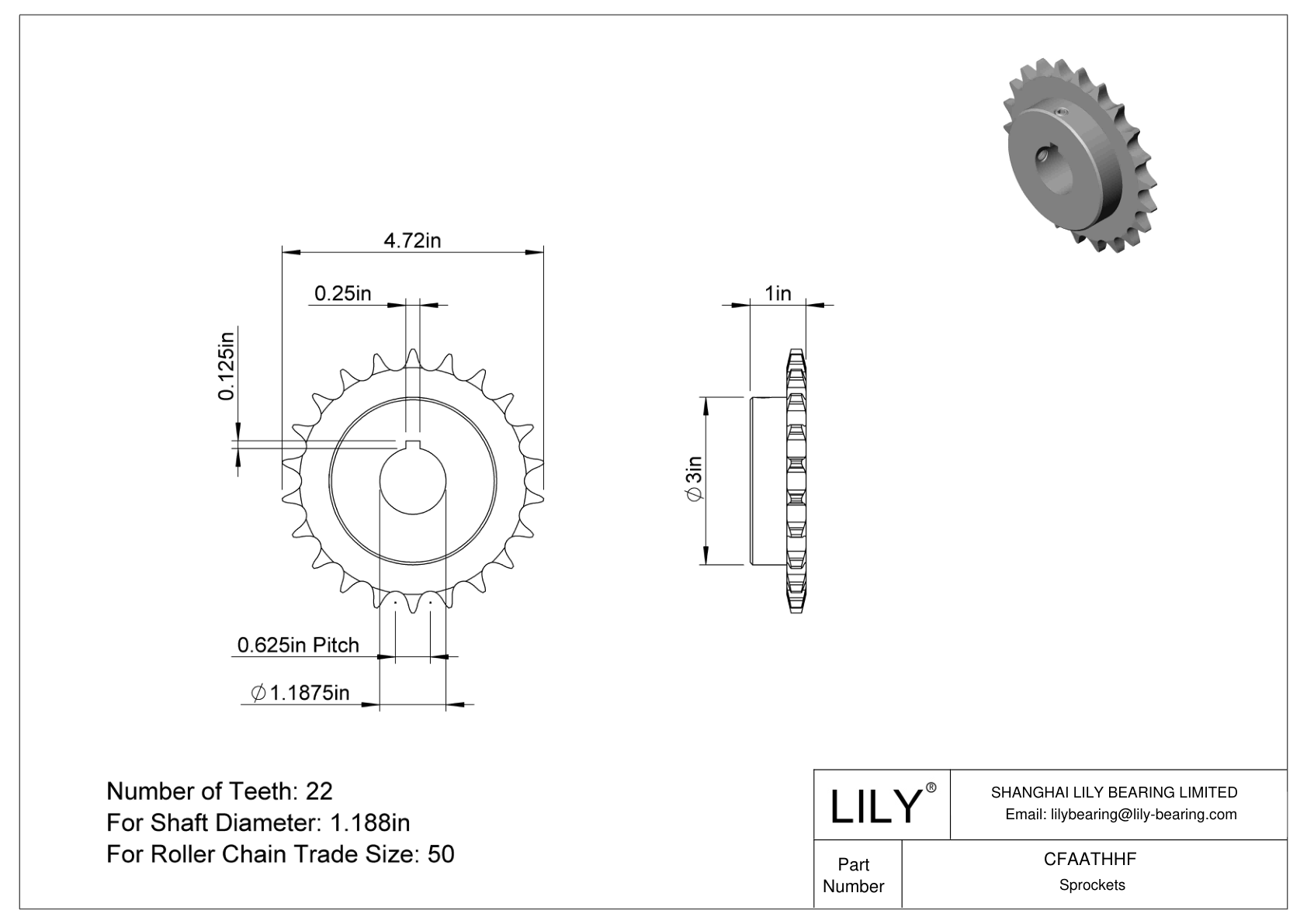 CFAATHHF Wear-Resistant Sprockets for ANSI Roller Chain cad drawing