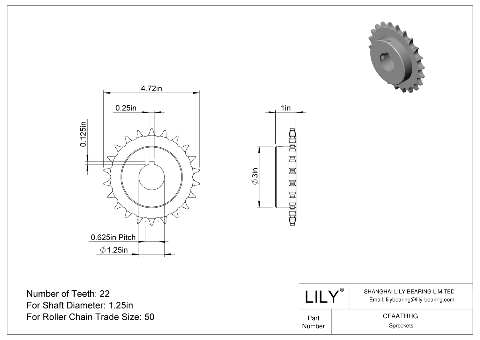 CFAATHHG Wear-Resistant Sprockets for ANSI Roller Chain cad drawing