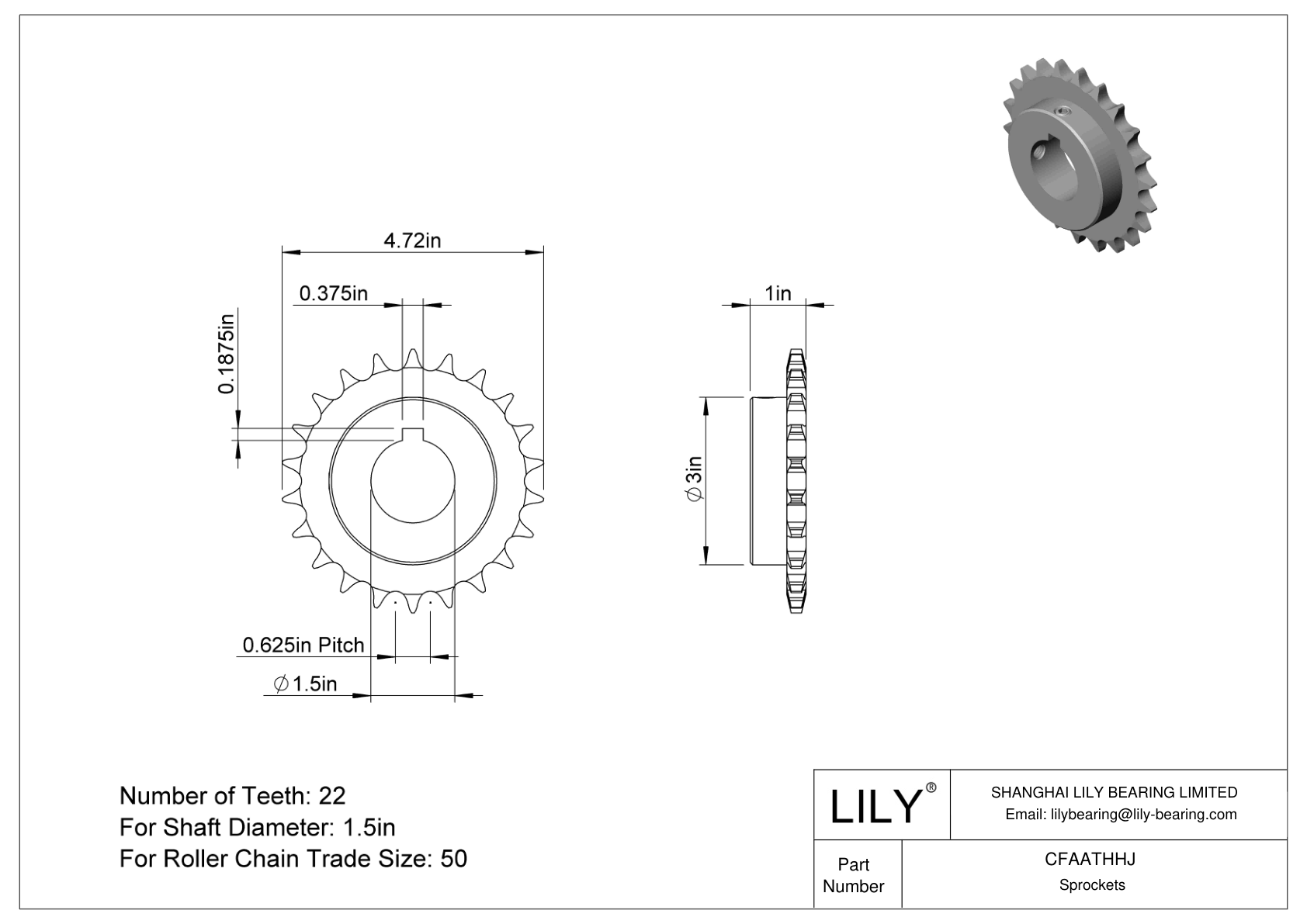 CFAATHHJ Wear-Resistant Sprockets for ANSI Roller Chain cad drawing