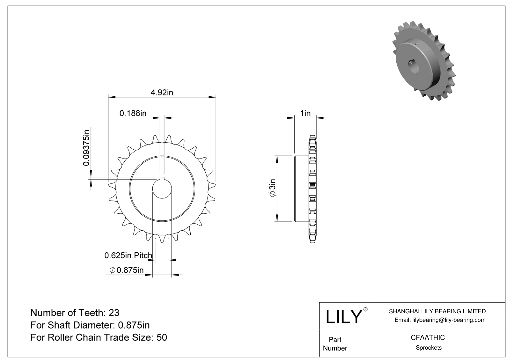 CFAATHIC Wear-Resistant Sprockets for ANSI Roller Chain cad drawing