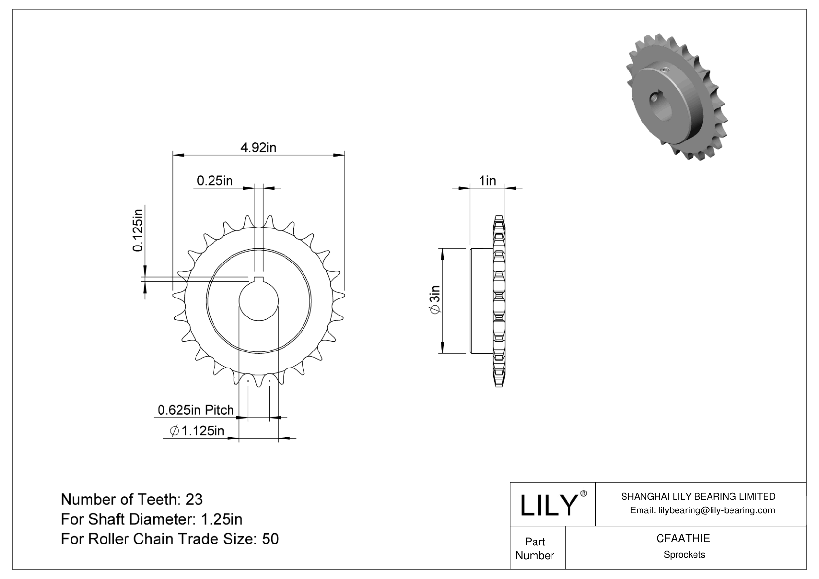 CFAATHIE Wear-Resistant Sprockets for ANSI Roller Chain cad drawing