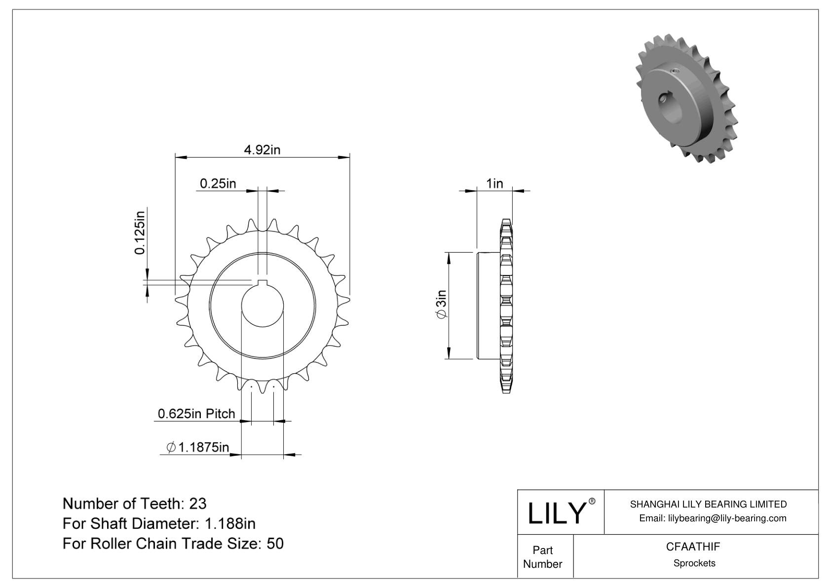 CFAATHIF Wear-Resistant Sprockets for ANSI Roller Chain cad drawing