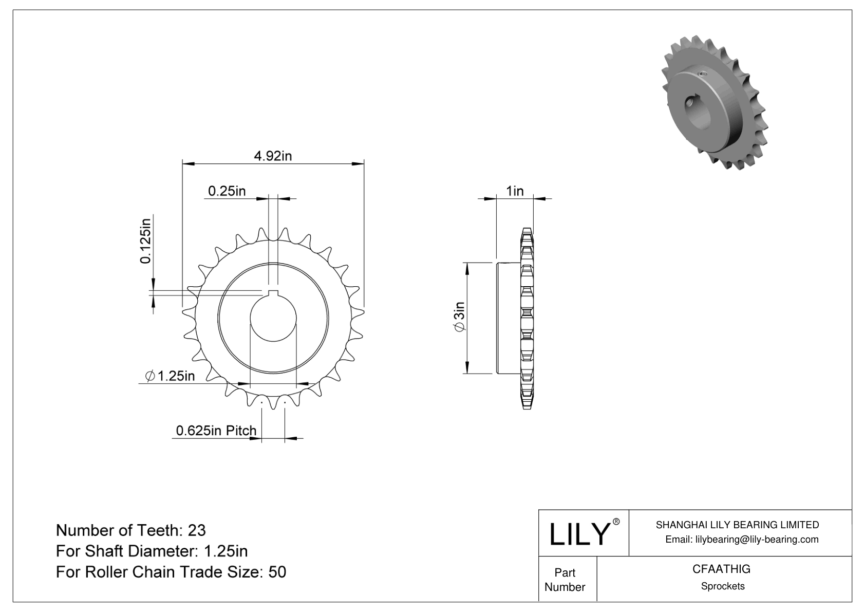 CFAATHIG Wear-Resistant Sprockets for ANSI Roller Chain cad drawing