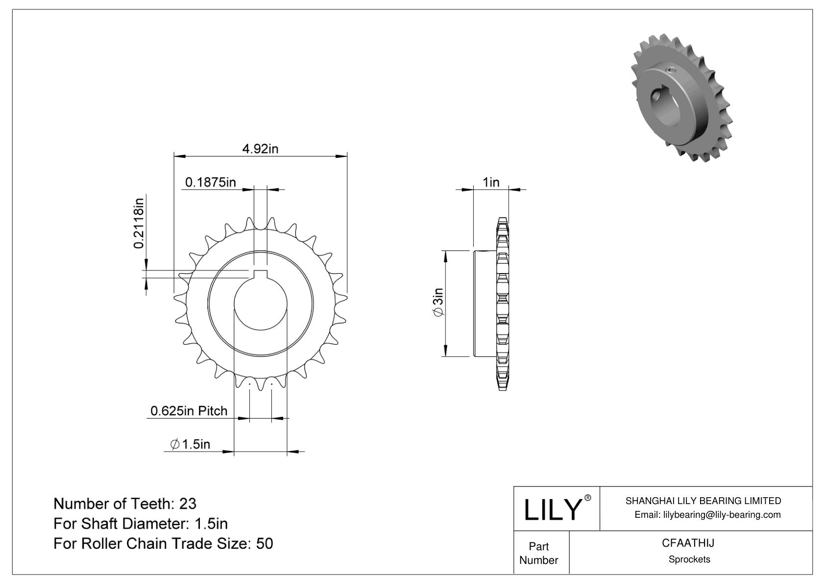 CFAATHIJ Wear-Resistant Sprockets for ANSI Roller Chain cad drawing