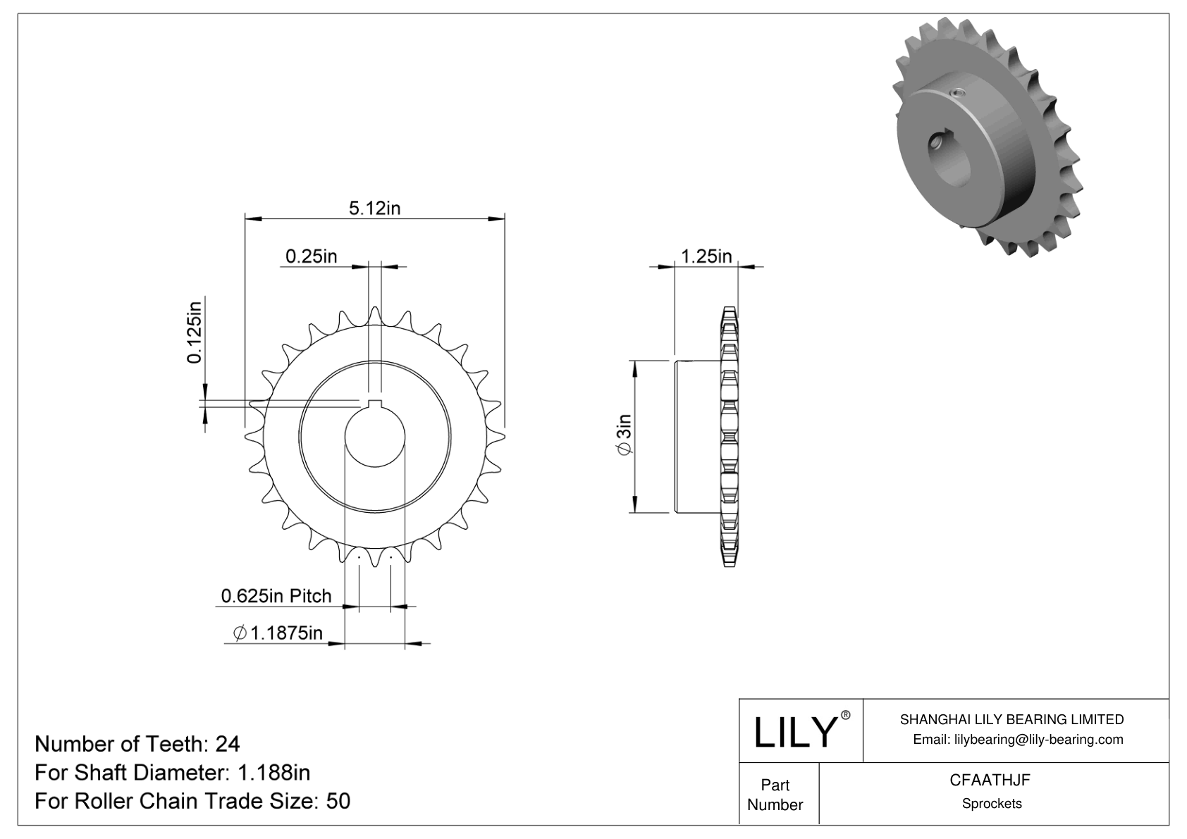 CFAATHJF Wear-Resistant Sprockets for ANSI Roller Chain cad drawing