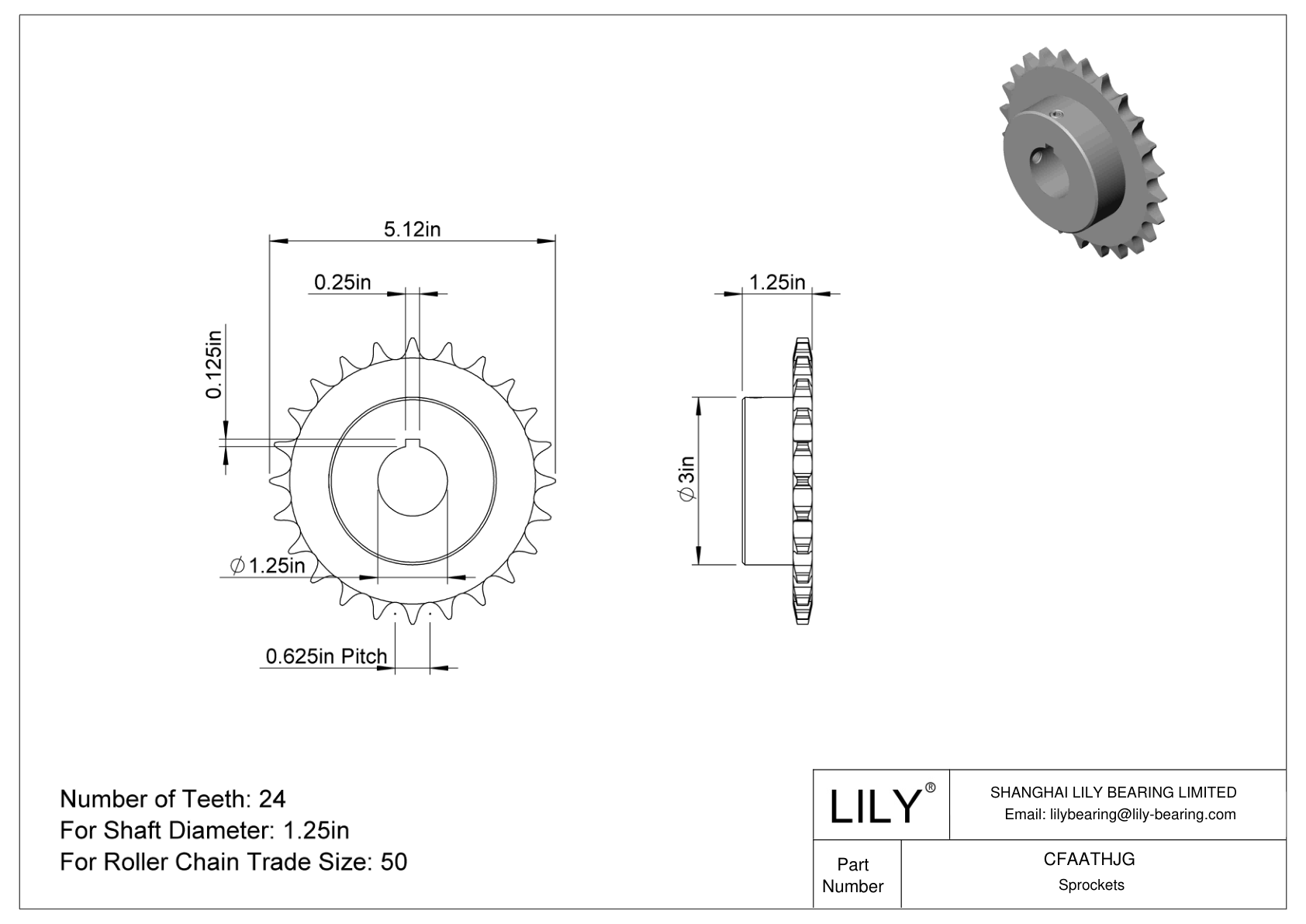 CFAATHJG Ruedas dentadas resistentes al desgaste para cadena de rodillos ANSI cad drawing