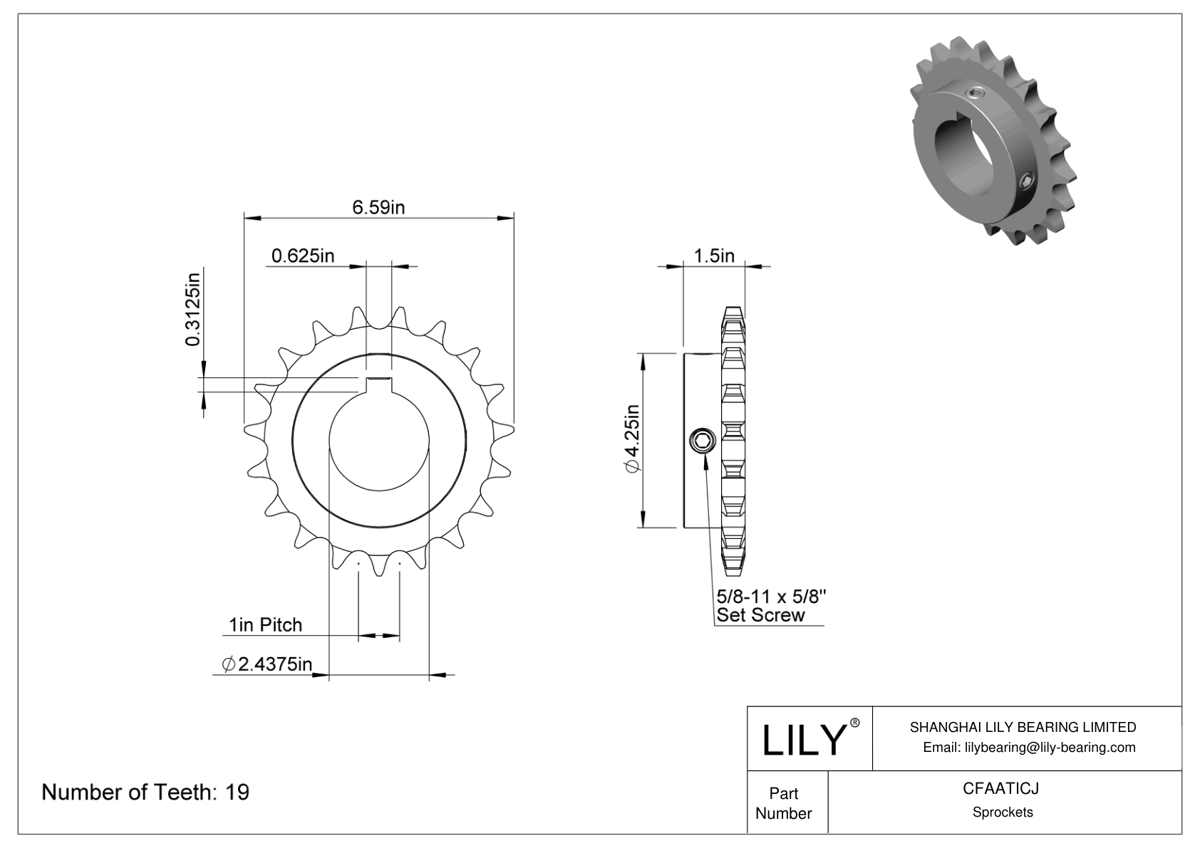 CFAATICJ Wear-Resistant Sprockets for ANSI Roller Chain cad drawing