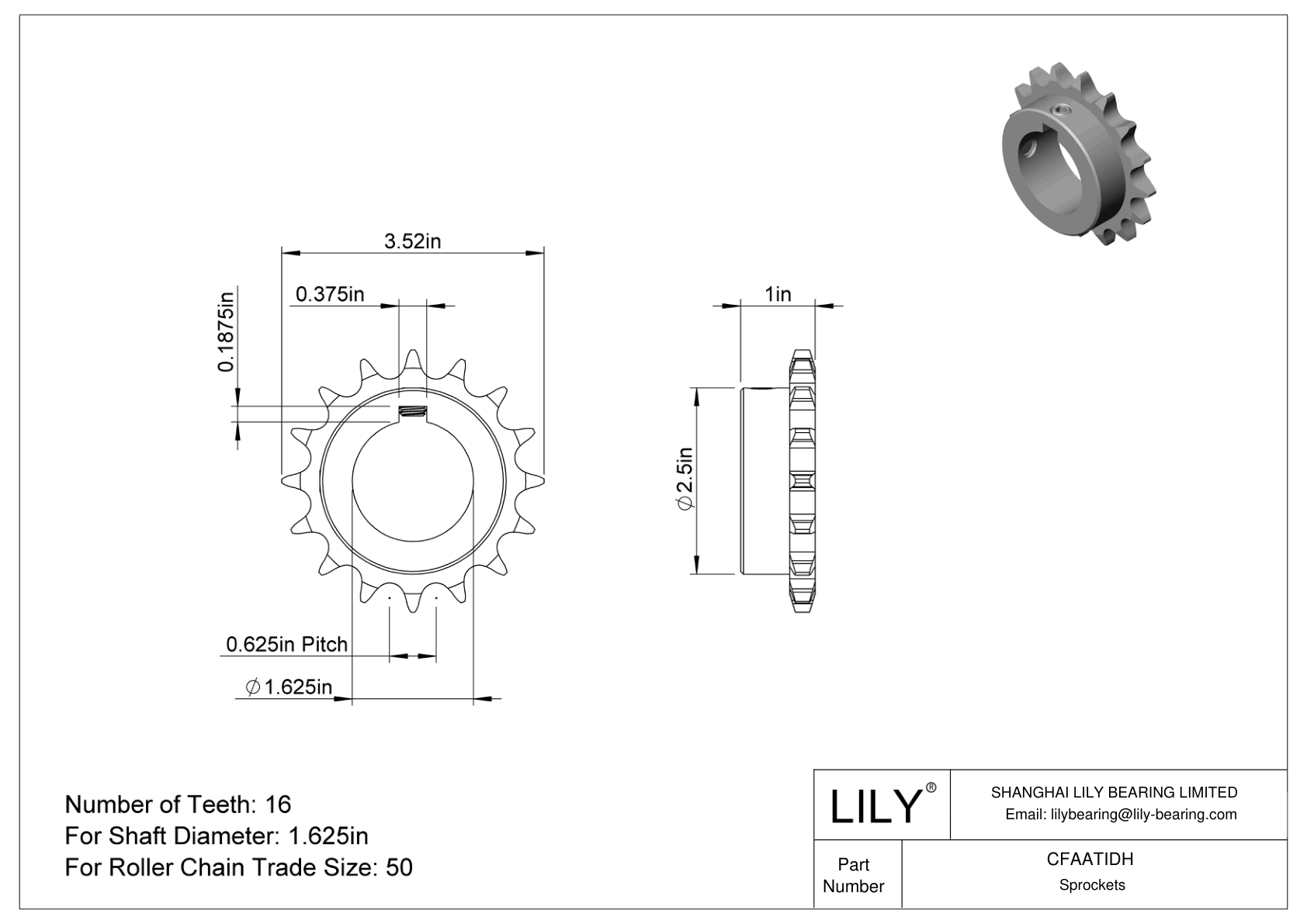 CFAATIDH Wear-Resistant Sprockets for ANSI Roller Chain cad drawing