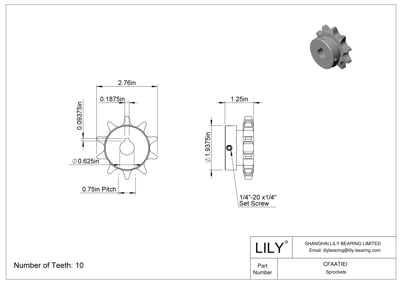 CFAATIEI Wear-Resistant Sprockets for ANSI Roller Chain cad drawing