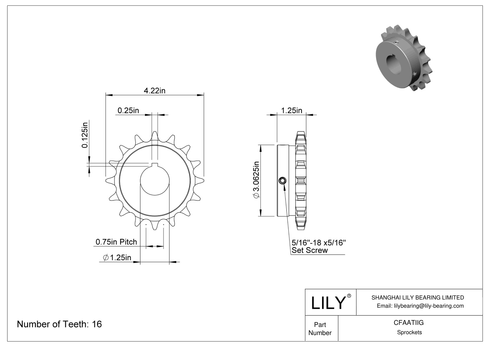 CFAATIIG Wear-Resistant Sprockets for ANSI Roller Chain cad drawing