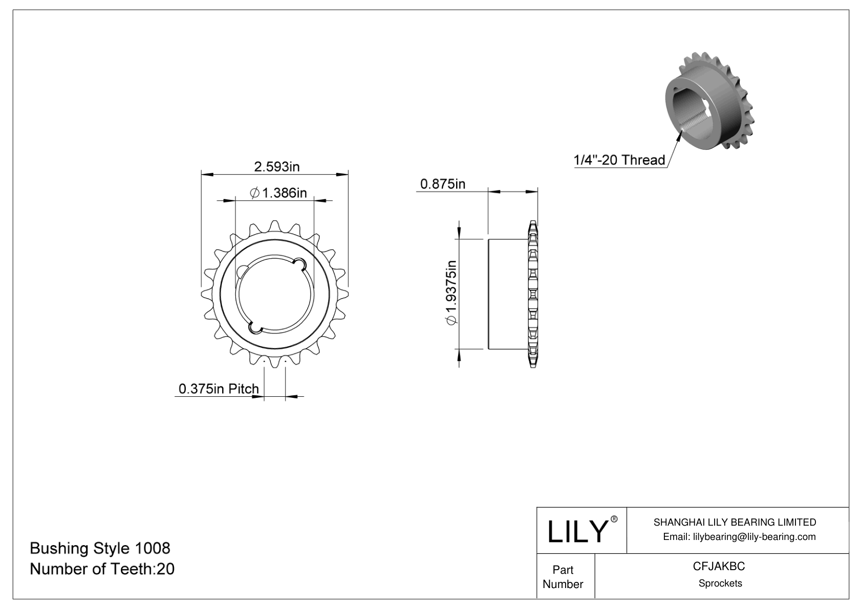 CFJAKBC Taper-Lock Bushing-Bore Sprockets for ANSI Roller Chain cad drawing