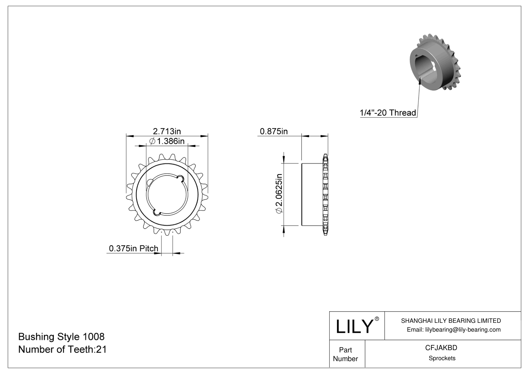 CFJAKBD Taper-Lock Bushing-Bore Sprockets for ANSI Roller Chain cad drawing