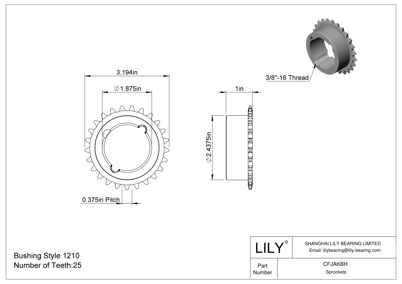 CFJAKBH Taper-Lock Bushing-Bore Sprockets for ANSI Roller Chain cad drawing