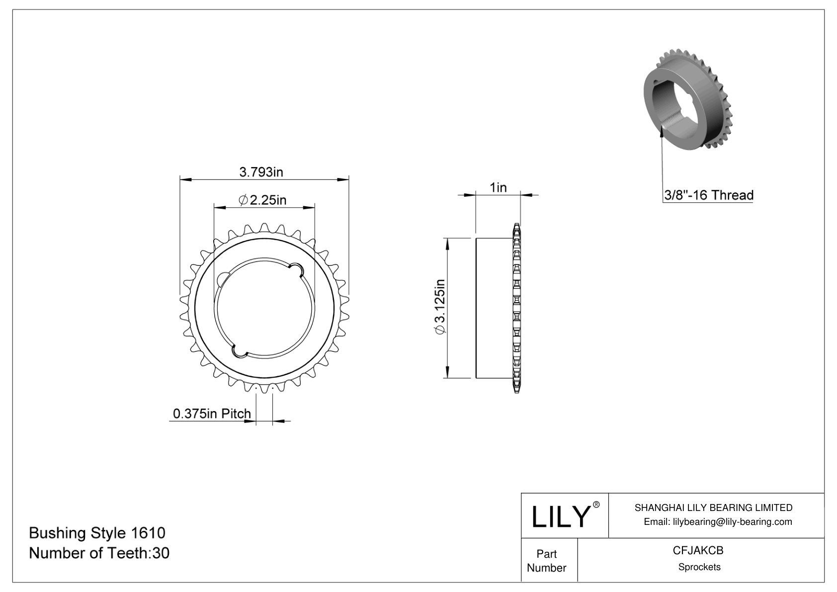 CFJAKCB Piñones con casquillo Taper-Lock para cadena de rodillos ANSI cad drawing