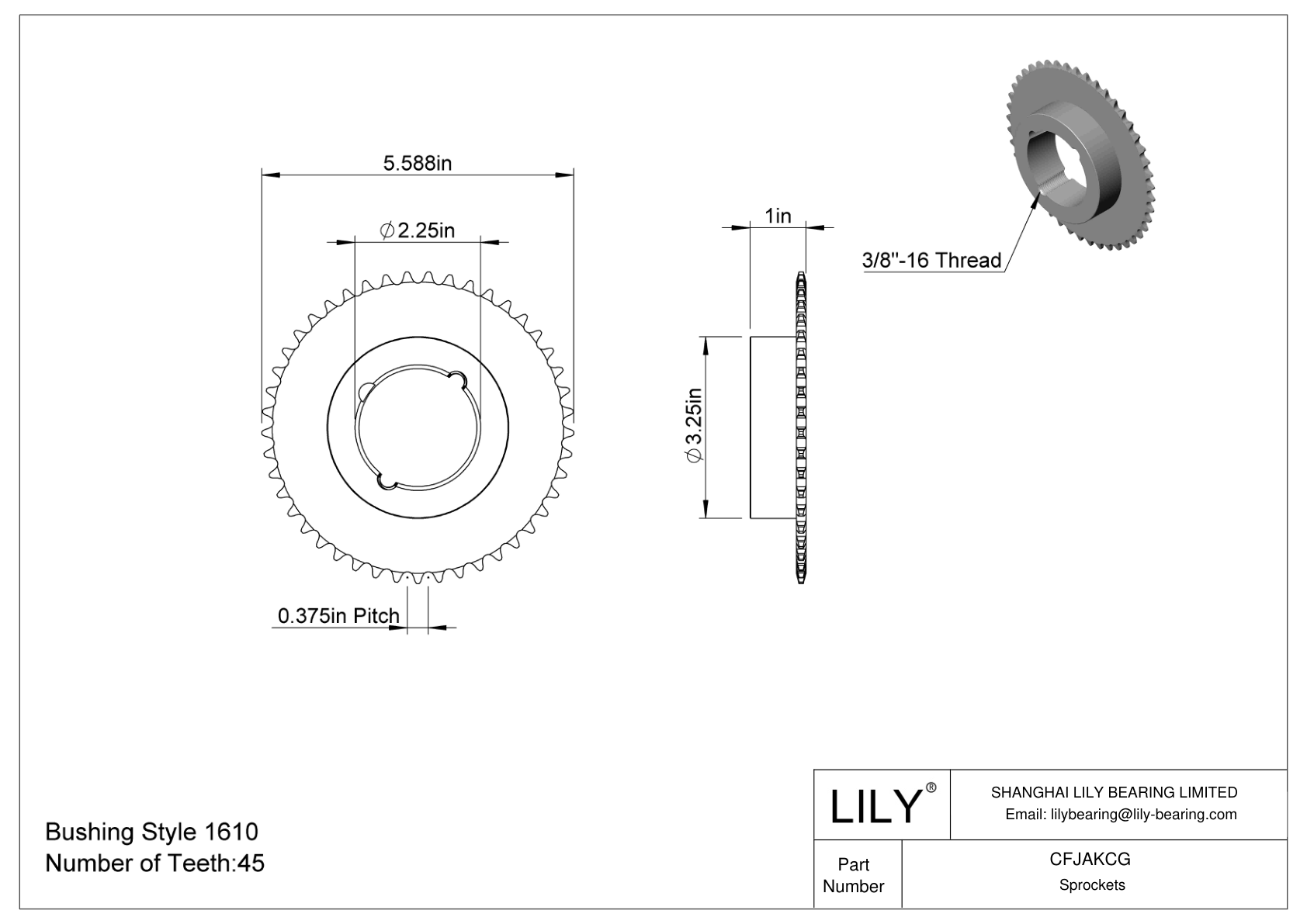 CFJAKCG Taper-Lock Bushing-Bore Sprockets for ANSI Roller Chain cad drawing
