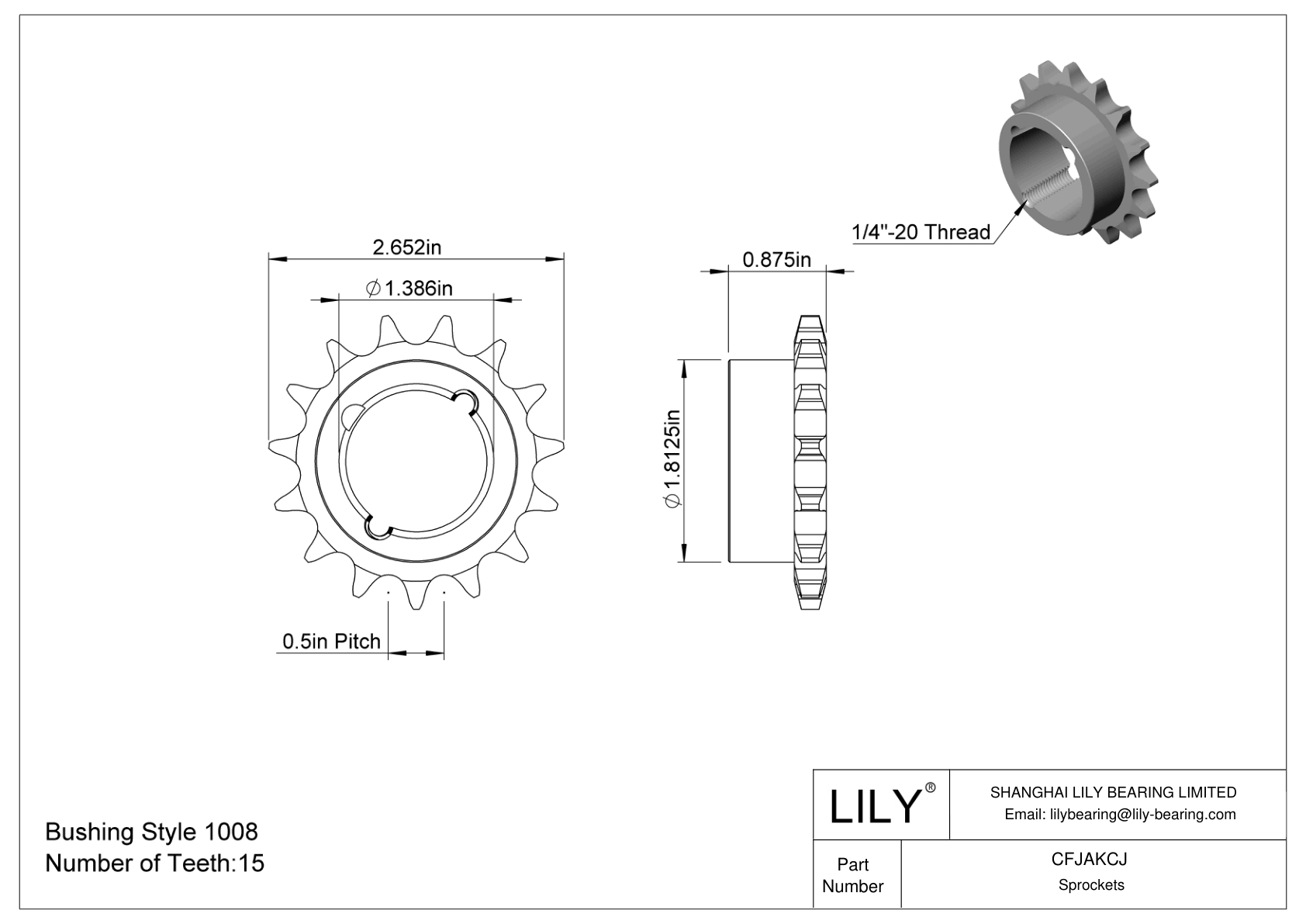 CFJAKCJ Taper-Lock Bushing-Bore Sprockets for ANSI Roller Chain cad drawing