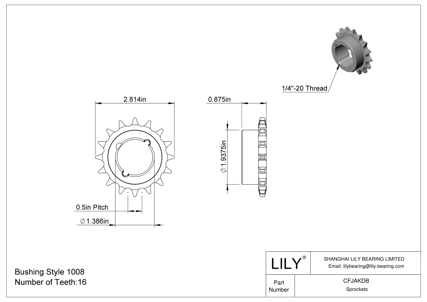 CFJAKDB Taper-Lock Bushing-Bore Sprockets for ANSI Roller Chain cad drawing