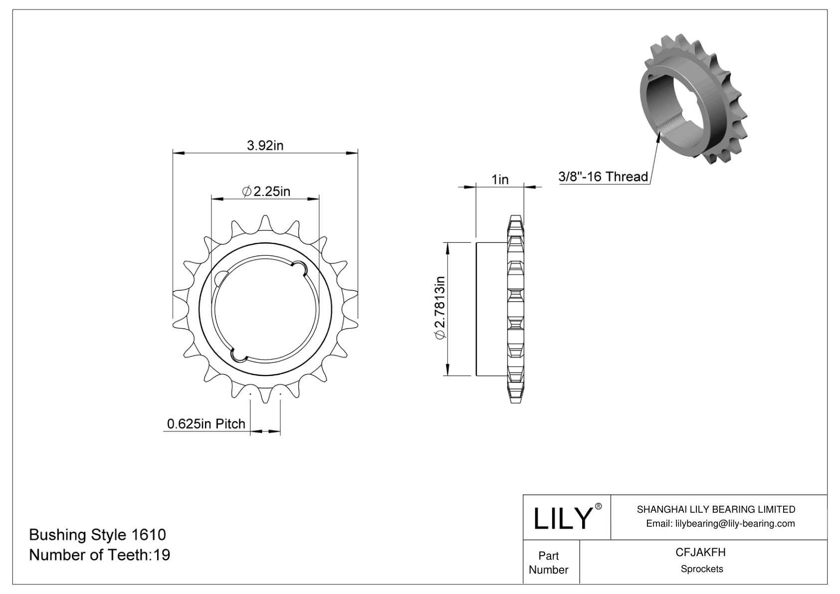 CFJAKFH Taper-Lock Bushing-Bore Sprockets for ANSI Roller Chain cad drawing