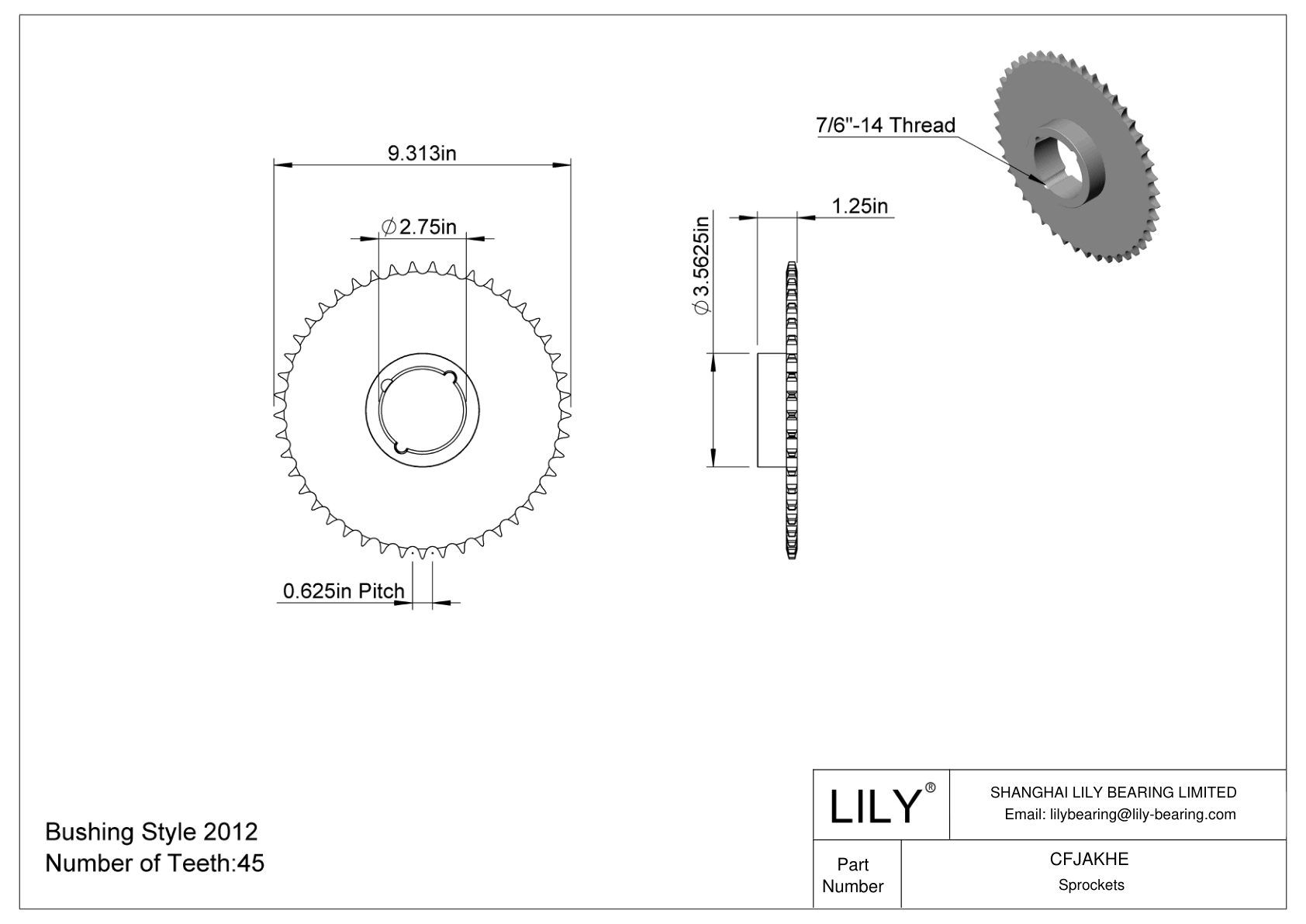 CFJAKHE Taper-Lock Bushing-Bore Sprockets for ANSI Roller Chain cad drawing