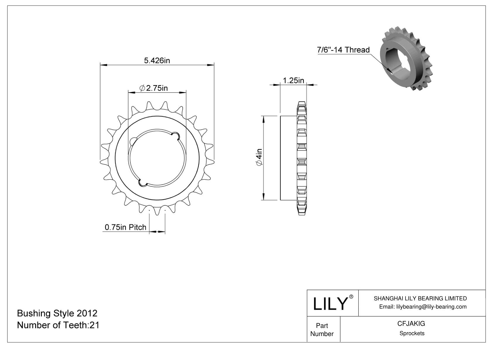 CFJAKIG Taper-Lock Bushing-Bore Sprockets for ANSI Roller Chain cad drawing