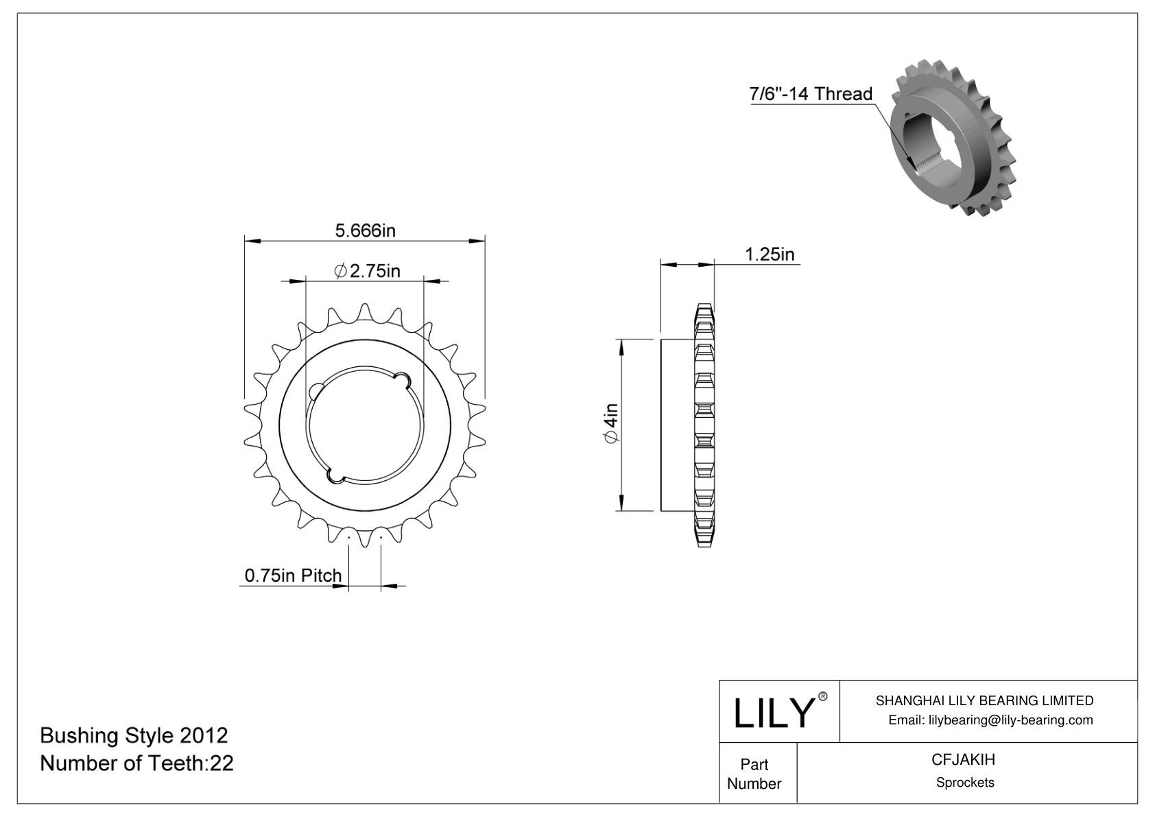CFJAKIH Taper-Lock Bushing-Bore Sprockets for ANSI Roller Chain cad drawing