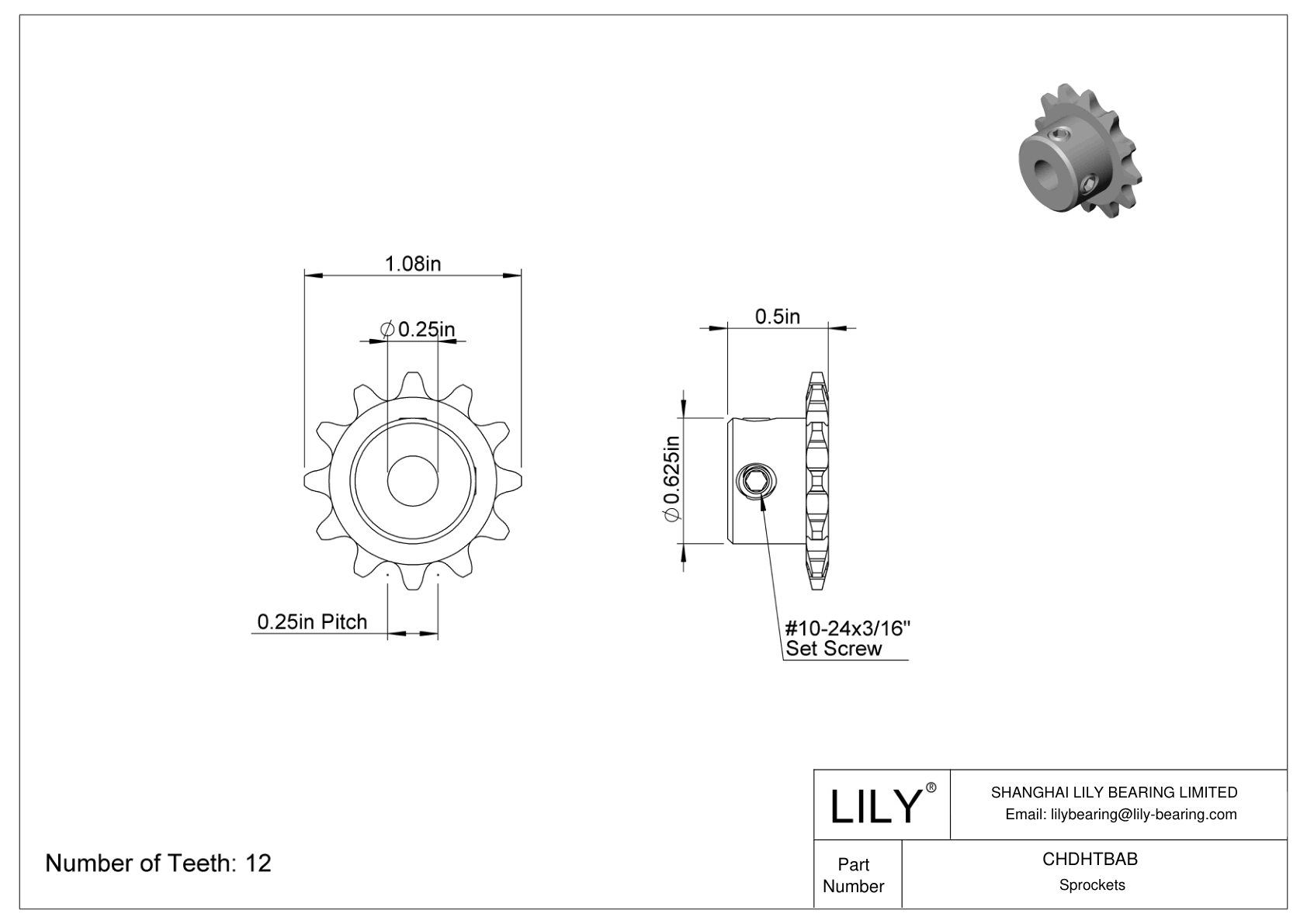 CHDHTBAB Sprockets for ANSI Roller Chain cad drawing