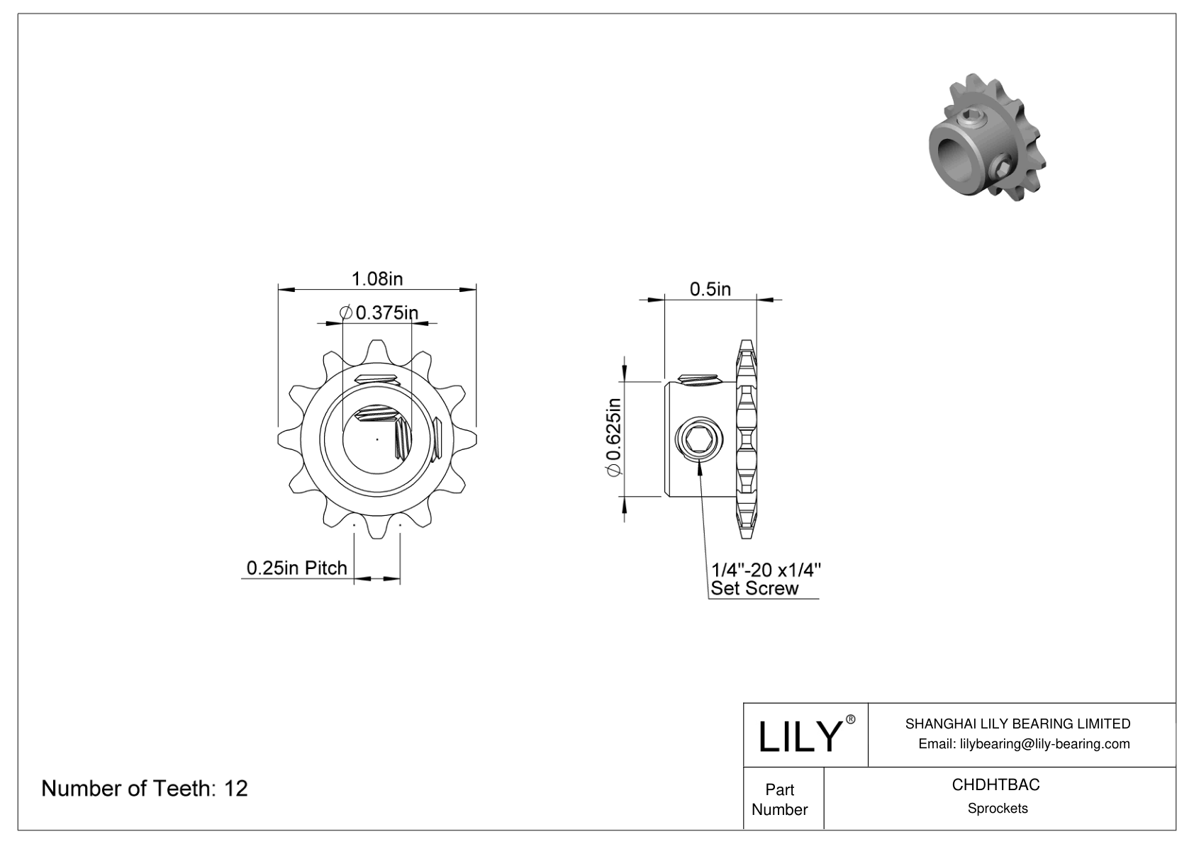 CHDHTBAC Sprockets for ANSI Roller Chain cad drawing