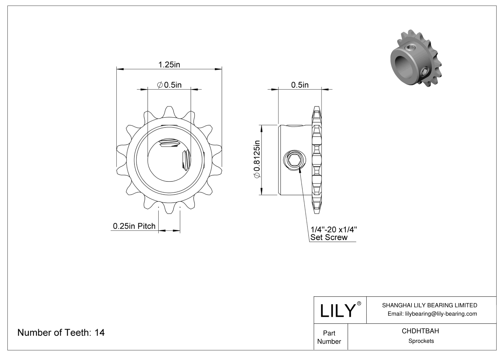 CHDHTBAH Sprockets for ANSI Roller Chain cad drawing