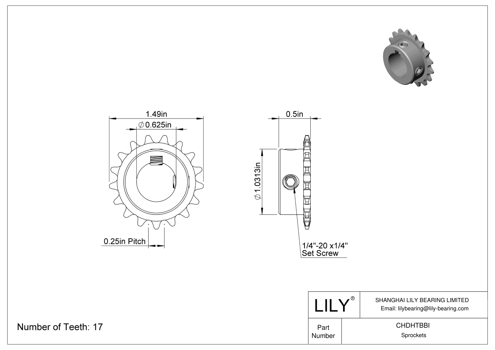 CHDHTBBI Sprockets for ANSI Roller Chain cad drawing