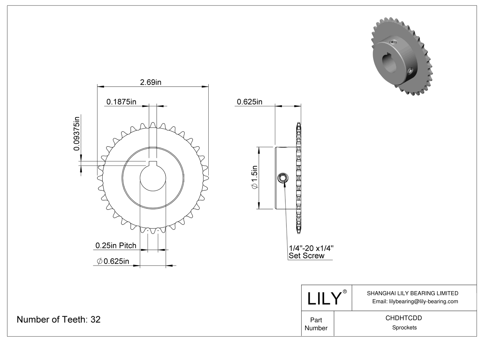 CHDHTCDD Sprockets for ANSI Roller Chain cad drawing